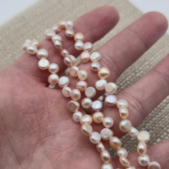 17.5 Inch Sterling Silver Triple Strand Genuine Light Pearls Necklace B501 - Picture 3 of 6